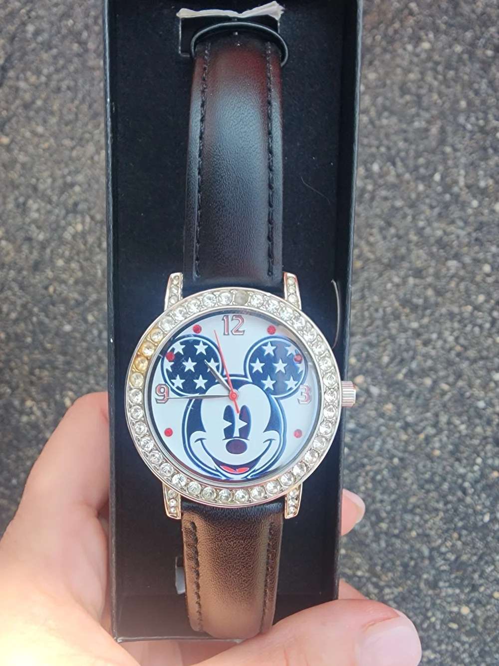 Black Mickey Mouse-Inspired Crystal Accent Women's Watch